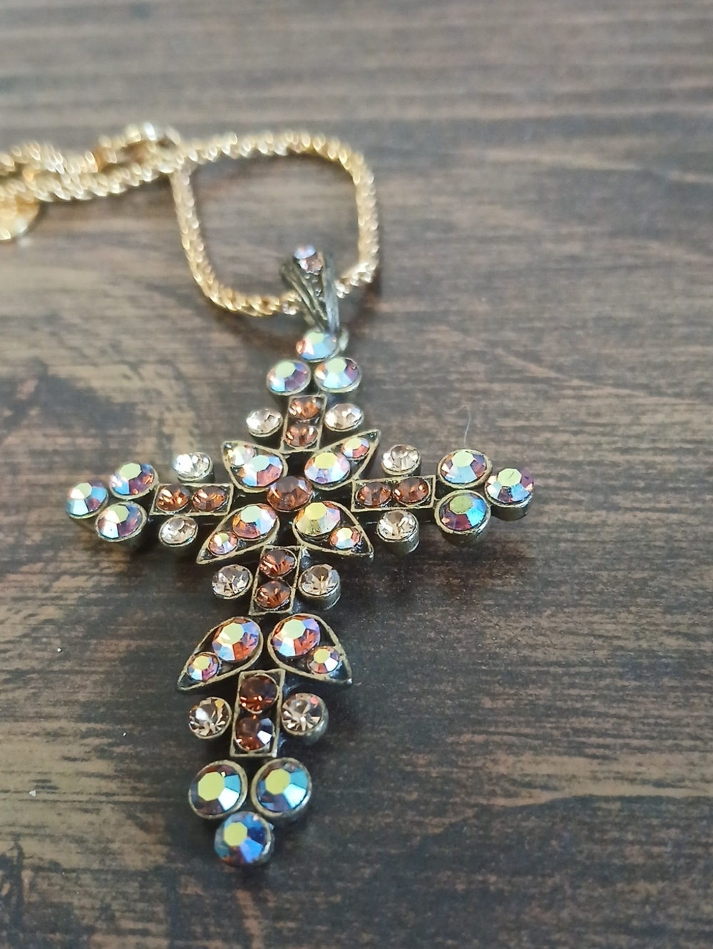 Gold-Tone Aurora Crystal Cross Pendant Necklace - Iridescent